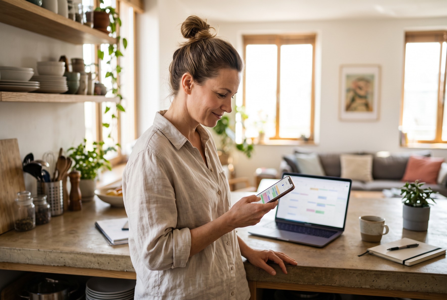 Host checking Airbnb bookings in Google Calendar on a phone and laptop