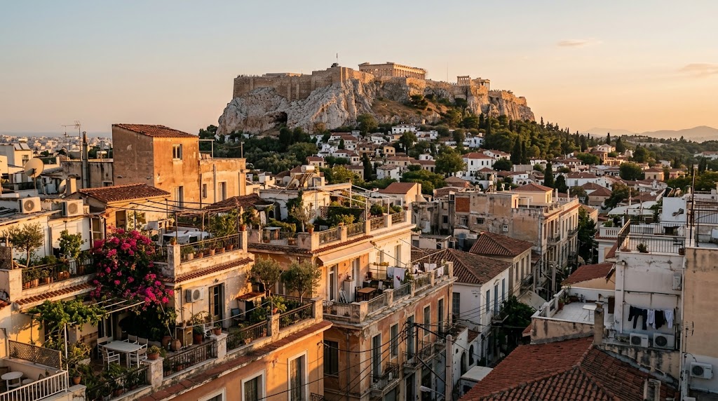 Ταράτσες της Πλάκας με θέα την Ακρόπολη, περιοχή όπου έχουν παγώσει οι νέοι ΑΜΑ